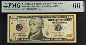 Fr 2039-F 2004A $10 FRN Ag^ PMG 66EPQ 2 ԖڂɍׂVAԍ 00000915