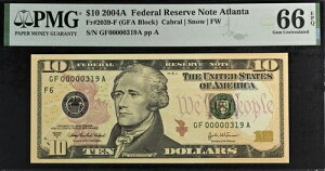 Fr 2039-F 2004A $10 FRN Ag^ PMG 66EPQ 2 ԖڂɍׂVAԍ 00000319