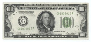 100ドル シカゴ 1928A「金で換金可能」。非常に魅力的な外観。連邦紙幣 AU/UNC