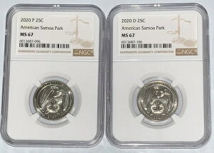 2020 P&D アメリカ領サモア NP クォーター 2枚セット 25セント NGC MS 67 OBO