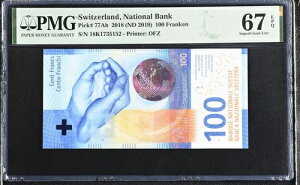 �X�C�X 100 �t�����P�� 2018 ND 2019 P 77Ab �ɏ�W�F�� UNC PMG 67 EPQ