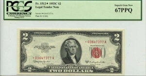 1953NC 2h FR#1512* PCGS Superb Gem 67 PPQ