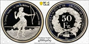 2008�N �X�C�X .900 �V���o�[ 50�t���� �v���[�t�R�C�� ~ �J�v�Z���� PCGS PR69DCAM