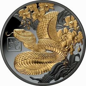 ニウエ 2025年 巳年 1ドル 1トロイオンス 金メッキ銀貨 ブラックプルーフ シリアル番号83