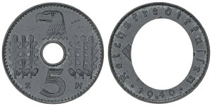 Reichskreditkassen 5 Pfennig 1940 B J.618 Rare Mintmark XF-UNCIRCULATED 113482-