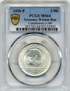 1929-F 3�}���N �h�C�c - ���C�}�[�����a�����@ - �J�^���O�ԍ� J-340 - PCGS MS64