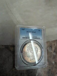 1887年 P トーン モーガン $ PCGS MS 65????優れたブルズアイ ターゲット レインボー????