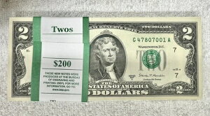 2017年 未流通2ドル紙幣 100枚 - 額面200ドル