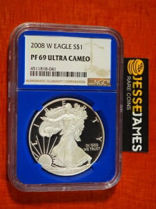 2008 W プルーフ シルバー イーグル NGC PF69 ウルトラカメオ ブルー コアホルダー