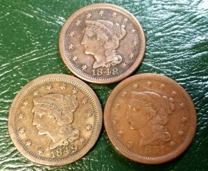 異なる日付の大型セント硬貨3枚セット