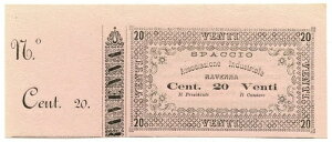 20 CENTESIMI NON EMESSO CON MATRICE ASSS.NE INDUSTRIALE SPACCIO RAVENNA 1868 qFDS