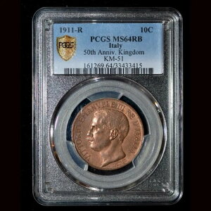 PCGS MS64RB 1911-R C^A 10 CentesimiAsłꂽ