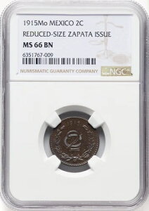 メキシコ「サパタ」1915年 2センタボ硬貨、NGC認定未流通 MS66-BN