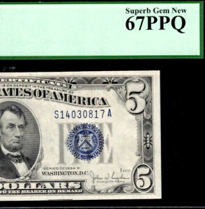 1934�ND 5�h����ݏؖ��� PCGS Superb-Gem 67PPQ - �u���[�V�[�����C�h - Fr 1654WI