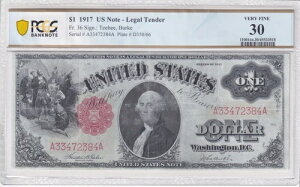 1917年 1ドル紙幣 Fr 36 - PCGS 30 VF