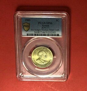 ケニア、1989年、優れた UNC 5 セント硬貨、PCGS SP66 による評価。