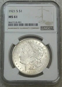 1921-S ���[�K����� NGC MS61 �t���X�e�B �Ӓ�ς� �V�i �z���_�[ #E104D