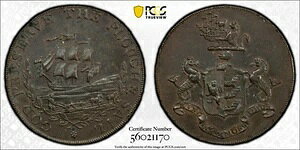 1790�N�� �T�t�H�[�N�E�C�v�X�E�B�b�`�E�R���h���E�g�[�N�� ? PCGS AU55 BN ? DH-34 1/2�y�j�[