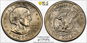 G[ PCGS z_[: BU 1980-P Susan B Anthony Dollar MS65 (D }[N Mint)B