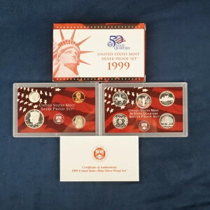 1999年米国造幣局発行 25セント硬貨 シルバープルーフセット(鑑定書付き) - 米国送料無料