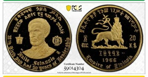 �G�`�I�s�A EE 1958-1966 NI �S�[���h $20 HAILE SELASSIE 1 PCGS PR66 DCAM�A�v���[�t�J���I
