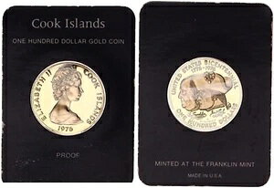 クック諸島 100ドル金貨 1976年 エリザベス2世 プルーフ Pf 128831