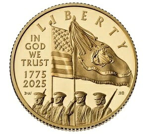 2025-W アメリカ海兵隊 250 周年記念プルーフ 5 ドル金貨。