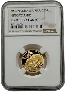2005年南アフリカ 20ランド金貨 カバ 1/4オンス カバ プルーフコイン NGC PF 69 UC