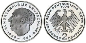 ���h�C�c 2 DM 1973 D Heuss J.407 �󏭂Ȍ�A�A���O�ɌÂ��������������Ă��� 124711-