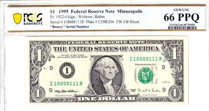 1995N $1 FRN PCGS 66PPQ t@V[ TRUE 0/1 BINARY VAԍ I10000111B