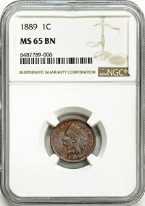 1889年 アメリカ インディアンヘッド セント 1セント硬貨 NGC ミント ステート 65 ブラウン