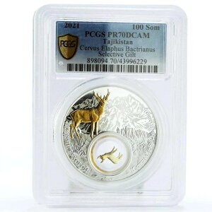 �^�W�L�X�^�� 100 �\���j Cervus Elaphus Bactrianus PR70 PCGS ��� 2021
