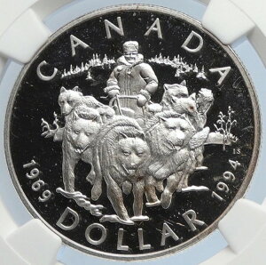 1994年 カナダ エリザベス2世 RCMP 犬ぞりパトロール プルーフ シルバー 1ドルコイン NGC i105901
