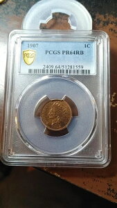 1907�N�v���[�t�C���f�B�A���w�b�h�Z���g�y�j�[1C PCGS PR64 RB���b�h�u���E��5106