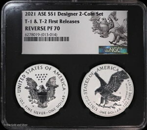 2021�N $1 �A�����J�� �V���o�[ �C�[�O�� �h�� �f�U�C�i�[ 2���Z�b�g NGC Rev PF 70| T-1 & T-