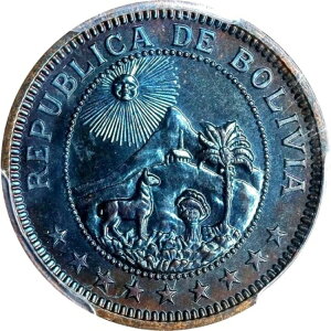 1951年 KN ボリビア ボリビアーノ、PCGS SP 65、魅力的な色調、スペシメンプルーフ