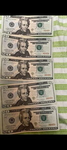 LOTE De Cinco Billes De 20 D?lares Consecutivos y Sin Circular A?o 2017 A.