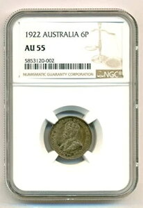 オーストラリア ジョージ5世 1922年 6ペンス銀貨 AU55 NGCトーン