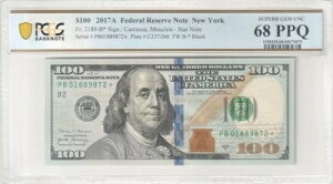 2017A $100 連邦準備制度*STAR*note-fr.2189-B*-(ニューヨーク)-PCGS 68 PPQ