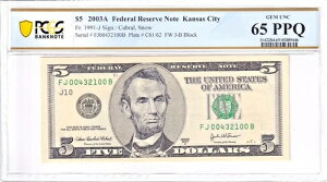 2003A $5 FRN PCGS 65PPQ t@V[ p[Vo[X _[ ubNGh VA#FJ00432100B