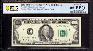 1969N 100hAMs tBftBA FR.2164-C PCGS B GEM 66 PPQ