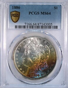 ??1886 PCGS MS64 モーガンシルバー $1 - ??鮮やかなレインボートーン、素晴らしい!??