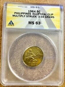 �t�B���s�� 1964�N 5�Z���g �ȉ~�`�N���b�v �����ō� �� ERROR ANACS MS 63 ��