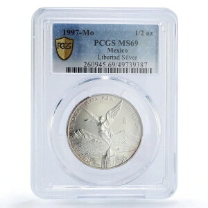 メキシコ 1/2 オンザ リベルタッド 独立の天使 MS69 PCGS 銀貨 1997年