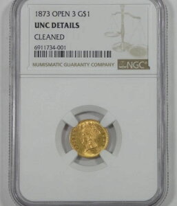 NGC 本物 1873 オープン 3 インディアン プリンセス ヘッド Ty-3 ゴールド $1 UNC 詳細