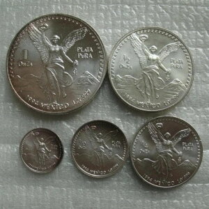 メキシコ 1994 リベルタッド銀貨 1オンザ 1/2 1/4 1/10 1/20オンザ UNC 5枚