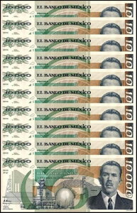 ���L�V�R 10000 �y�\�A1991 �N�AP-90d.3�AUNC�A�V���[�Y PW X 10 PCS