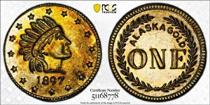 1897�N $1 X-Tn9 �A���X�J/�J���t�H���j�A �S�[���h�i�^�J�j/ PCGS �v���[�g�R�C�� MS63 POP 7 R.7