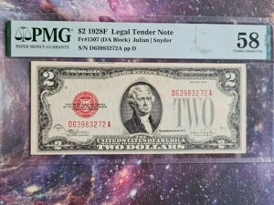1928�N F $2 �A�M������s �Ԉ󎆕� �h������ �č� PMG 58 EPQ UNC