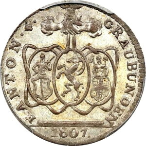 1807 �X�C�X �J���g���A�O���E�u���f���A1 �o�b�c�F���APCGS MS 63�A�X�C�X